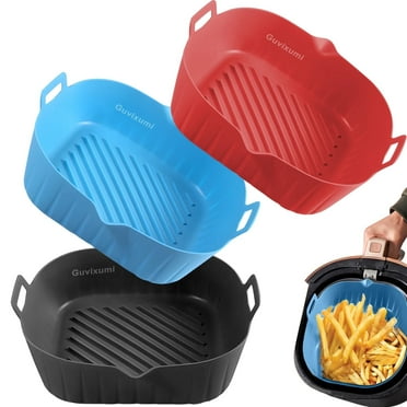 3 Pack Square Silicone Air Fryer Liners, 8 Inch Reusable Air Fryer Pot Replacement of Flammable Disposable Parchment Paper