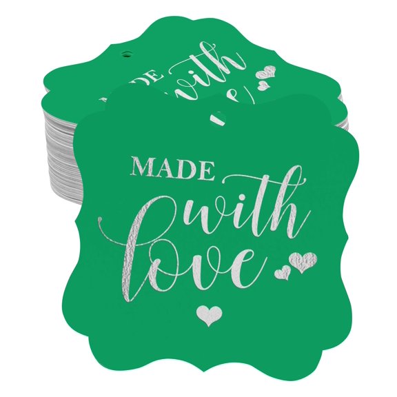 Inkdotpot Real Silver Foil Bracket Shape Paper Hang Tags Made With Love Wedding Favor Tags Pack Of 50