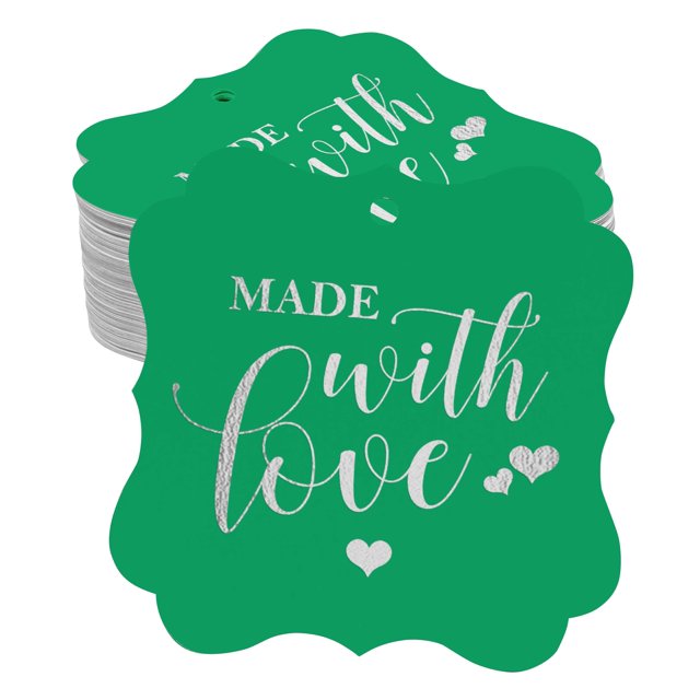 Inkdotpot Real Silver Foil Bracket Shape Paper Hang Tags Made With Love Wedding Favor Tags Pack Of 50
