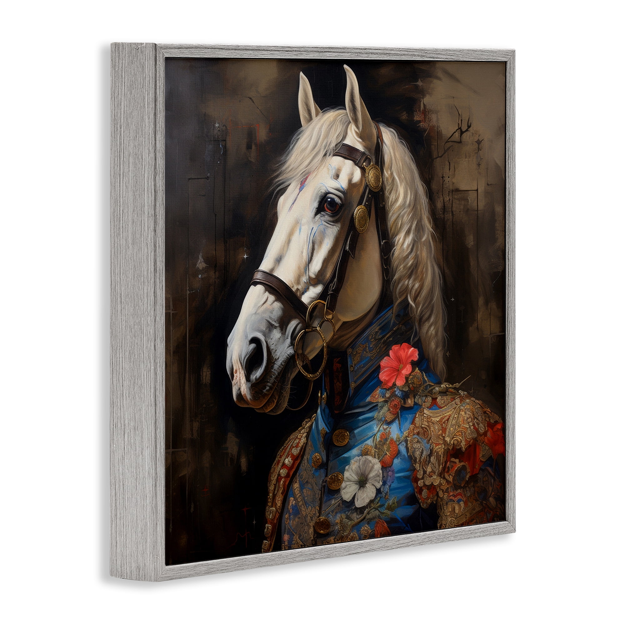 Stupell Industries Horse with Regal Clothing Animals & Insects Painting Gray Framed Art Print Wall Art, 24 x 24