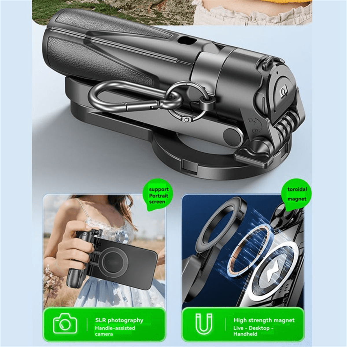 Magnetic Design Mini Bluetooth Portable Telescopic Multi Functional Tripod Phone Selfie Stick,1 * Phone Tripod kit,Black