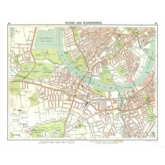 Historic Map - Putney Wandsworth London - Bartholomew 1921 - Vintage Wall Art