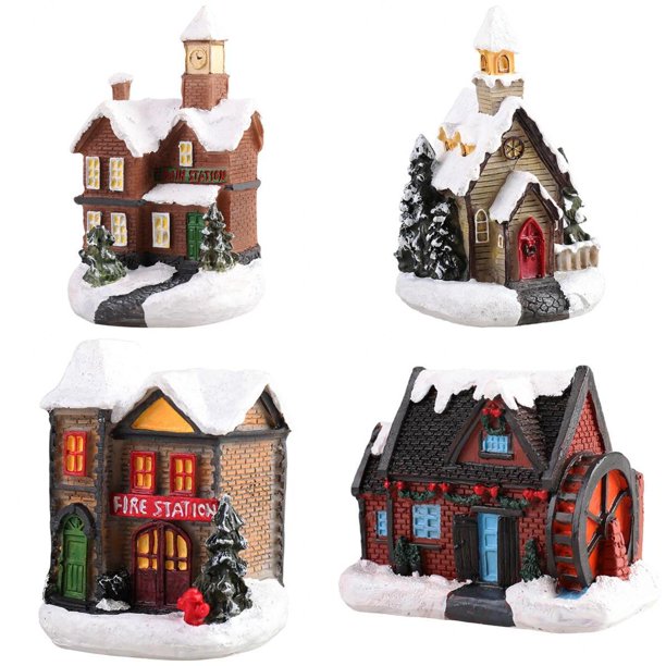Decoración de Escritorio Determinada de de Nieve de de Nad de Resina 4pcs Sunnimix Casa de miniaturas de resina