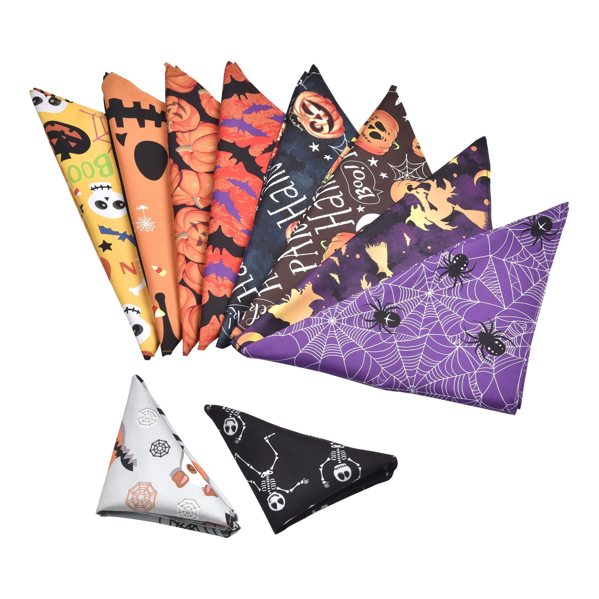 Halloween Dog Bandanas 10 Pack Triangle Dog Bandanas for Medium Large Dogs Reusable Pet Neck Scarves with Pumpkin Ghost Skeleton Bat Spider Web Patterns Halloween Dog Costume Accessories
