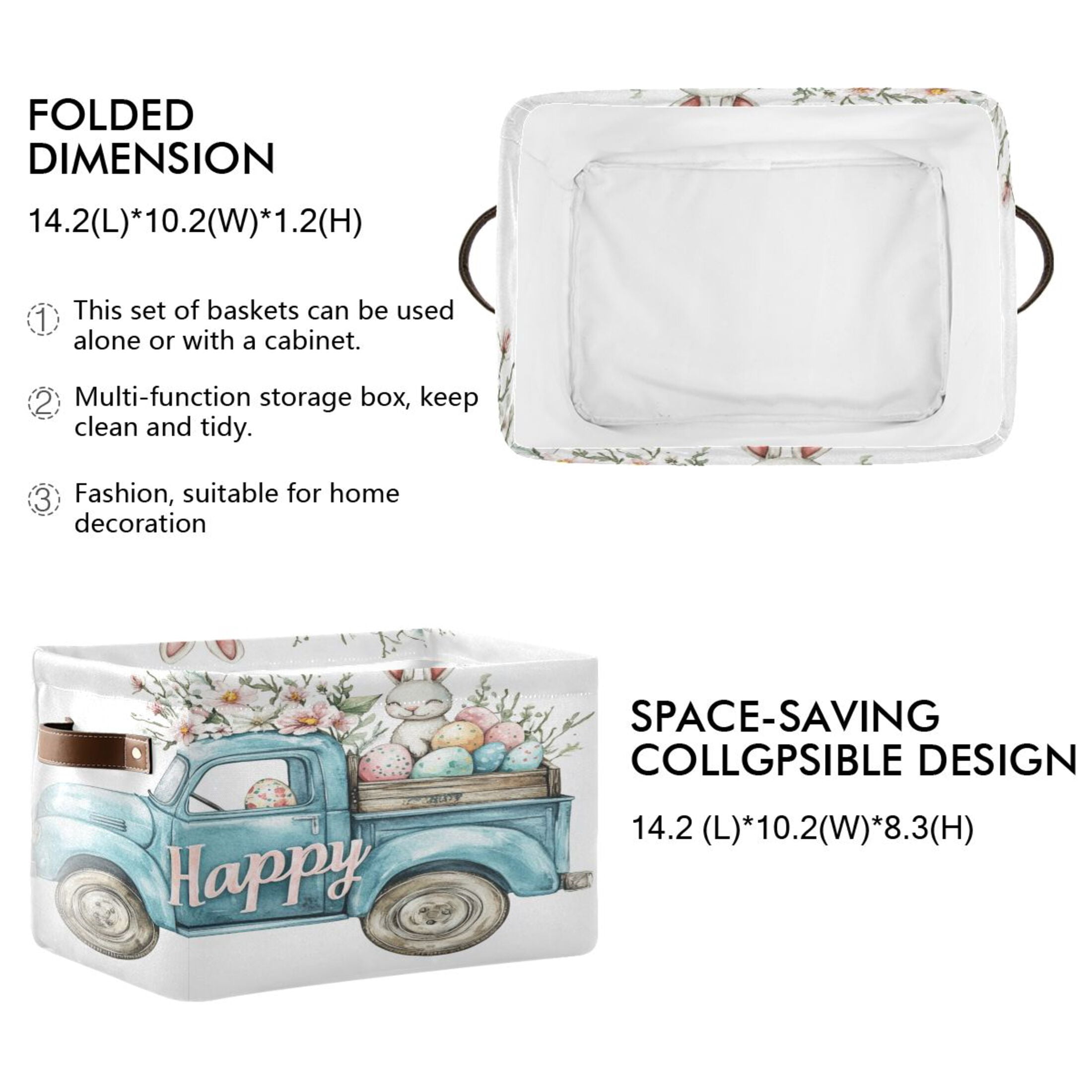 Square Storage Basket 14.2*10.2*8.3 Inch One Sizex2 Shelf Basket Open Home Storage Bins Bedroom Storage Basket Closet Storage Stylish Decor Easter Bunny