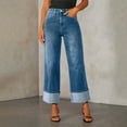 thumbnail image 2 of ADSSDQ Wide Leg Jeans for Women Trendy High Waisted Flare Jeans Stretchy Straight Leg Cuffed Ankle Denim Pants with Pockets Dark Blue M, 2 of 8