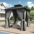 thumbnail image 2 of JolyDale 8' x 8' Outdoor Hardtop Gazebo, Galvanized Double Roof Canopy Gazebo,Aluminum Frame Permanent Pavilion with Mosquito Net and Privacy Curtain for Garden, Patio, Gray, 2 of 8