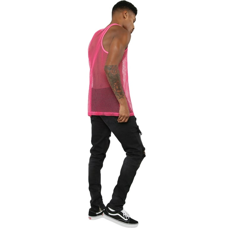 Men's Mesh Sheer Fishnet GYM Muscle Tank Top Fitted Clubwear