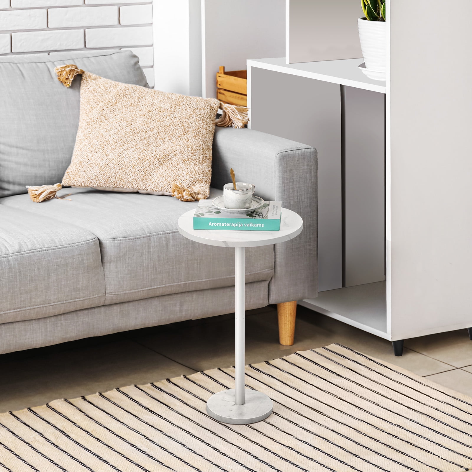 Oumilen Adult Round Bar Nightstand Coffee Table Office Bedroom White Marble Base