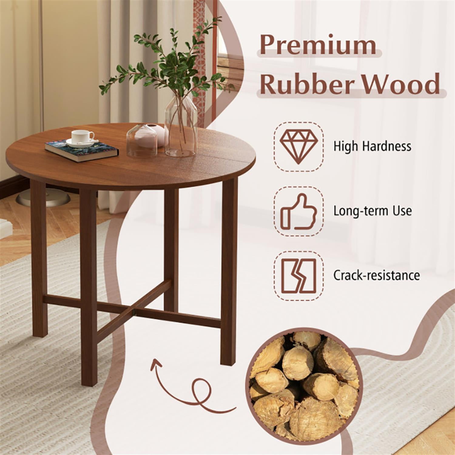 Demi Bonn 35" Modern Dining Table, Kitchen Table for 2-4 People, Folding Round Dinner Table for Home Office, Living Room Furniture, Brown