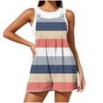 thumbnail image 3 of Feancey Linen Short Overalls for Women Striped Button Sleeveless Jumpsuits Loose Fit Casual Wide Leg Romper Shorts with Pockets Khaki L, 3 of 8