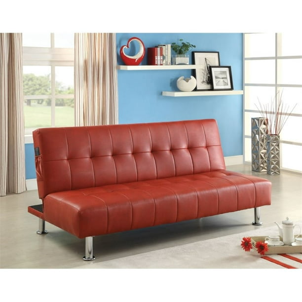 Furniture Of America Hollie, Red Faux Leather Sleeper Sofa