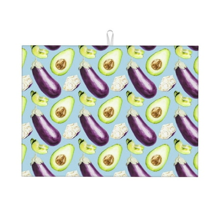 

Large Dish Drying Mats for Kitchen Counter - Eggplant avocado 18x24In Anti-Slip Absorbent Microfiber Drying Mat for Kitchen Counter Mat Dish Rack Mat with Hanging Loop