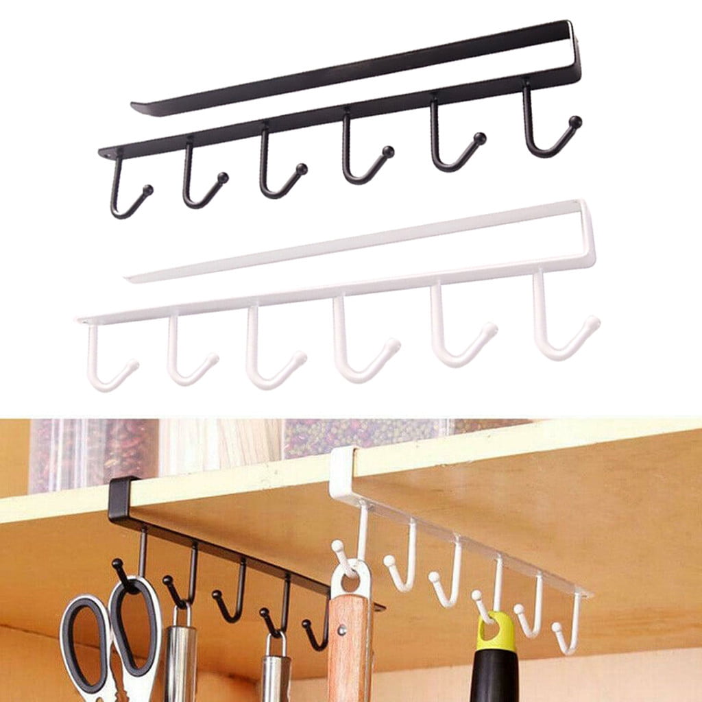 Under-Cabinet Hanger Rack With 6 Hooks Kitchen Storage Cupboard Wardrobe Hook