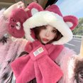 thumbnail image 2 of Bufanda con capucha Invierno Gorro de invierno Bufanda Conjunto de máscara Gorro con orejas de oso Bufanda para mujer Invierno Cálido rosa, 2 of 4