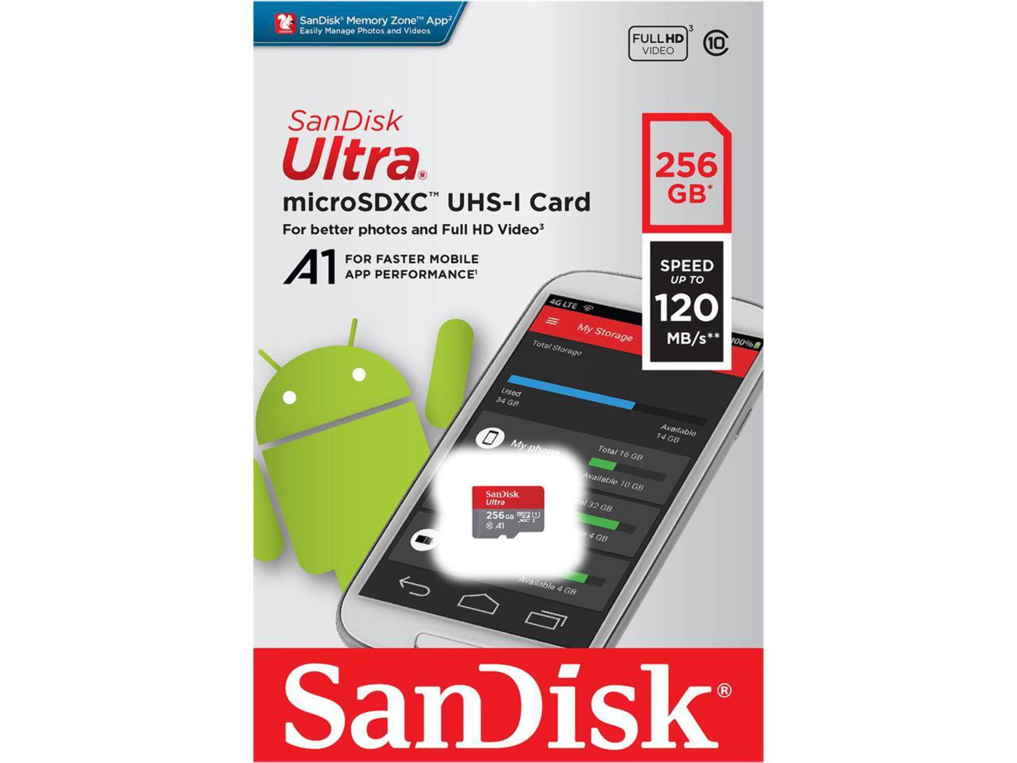 SanDisk 256GB Ultra UHS-I Micro SDXC Flash Memory Card with SD Adapter