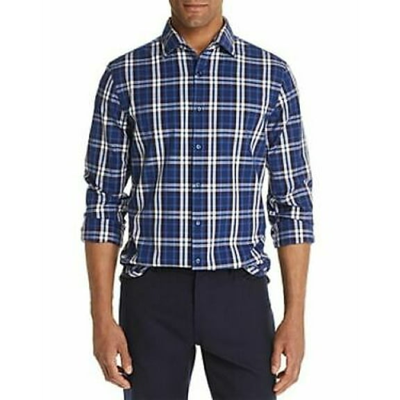 The Men's Store Tri-Color Plaid Classic Fit Shirt Navy-Medium