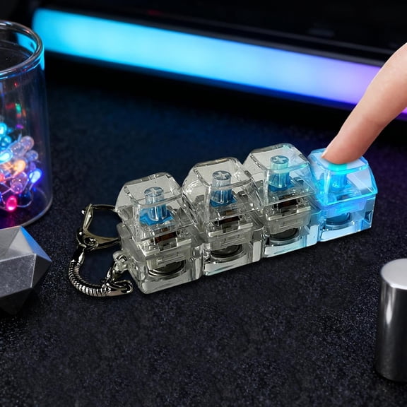 Bisitoy Keyboard Fidget Keychain, 2 Pack Keyboard Keycap Stress Relief with LED Light – 4-Key Portable Keychain Fidget Toy Transparent Keycap for Adults, Gift for Men Women (As shown, One Size)