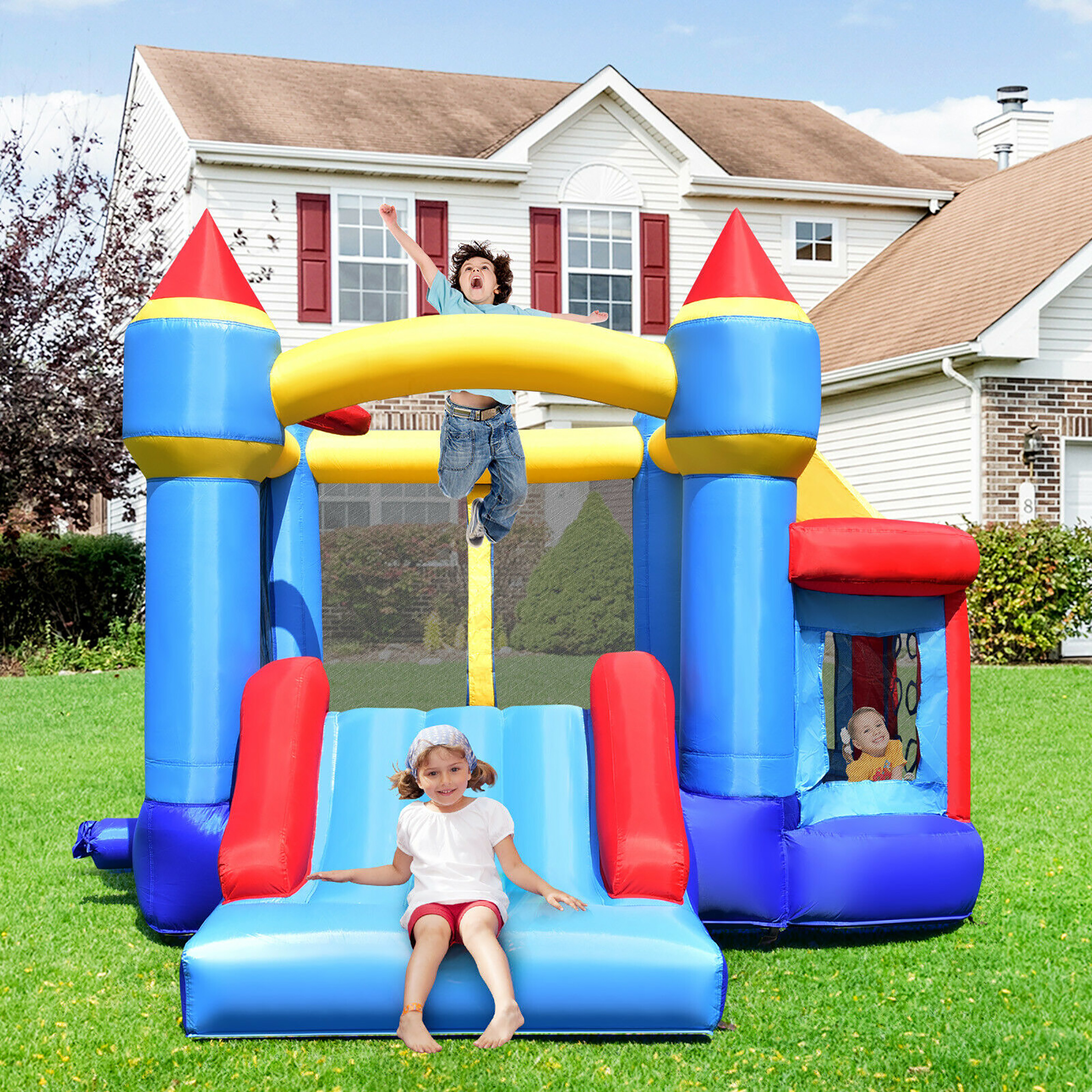 Costway InflatableBounce House Castle Slide Bouncer Kids Shooting Net/Without Blower