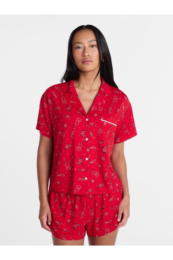 Country Festival Fourth of July Women's Notch Top and Shorts Pajama Set from Way to Celebrate, 2-Piece, Sizes XS-3X