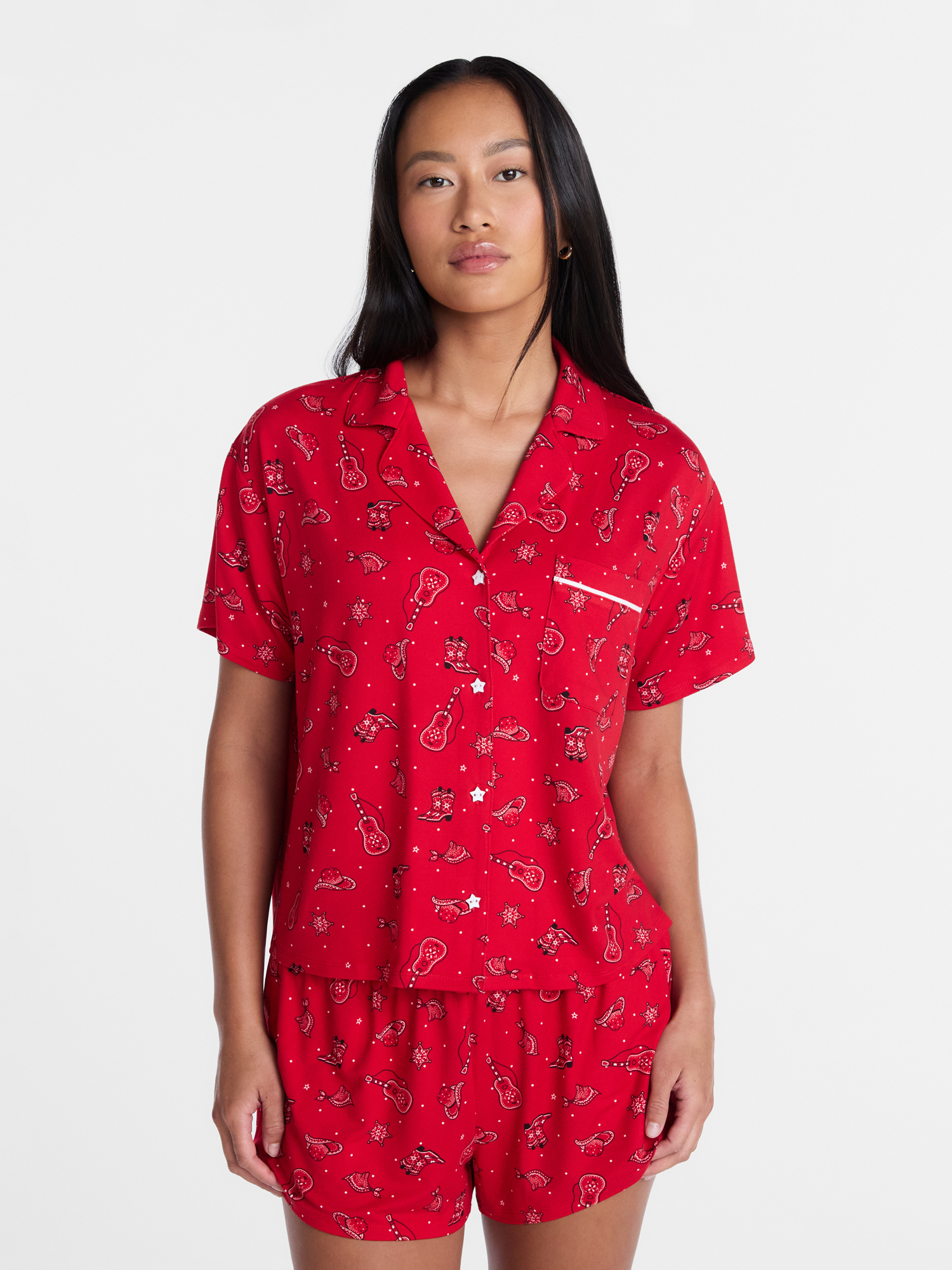 Country Festival Fourth of July Women's Notch Top and Shorts Pajama Set from Way to Celebrate, 2-Piece, Sizes XS-3X