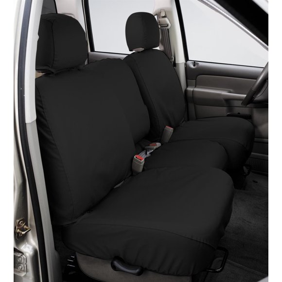 Fits 2015-2018 Ford F-150 Covercraft Seat Cover SS2485PCCH SeatSaver; Seat Style C - Bucket With Adjustable Headrest; Polycotton; Charcoal Black; Set of 2