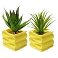 thumbnail image 7 of MyGift 4-Inch Folded Design Yellow Ceramic Plant Pot Planter, Set of 2, 7 of 7