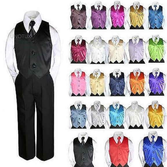 23 Color Satin 4 Pieces Set Vest Necktie Boy Baby Toddler Formal Tuxedo Suit S-7