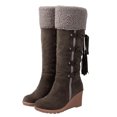 thumbnail image 4 of IUJSOY Women's Winter Furry Wedge Snow Boots Suede Fringe Slip on Warm Mid Calf Boots, 4 of 5