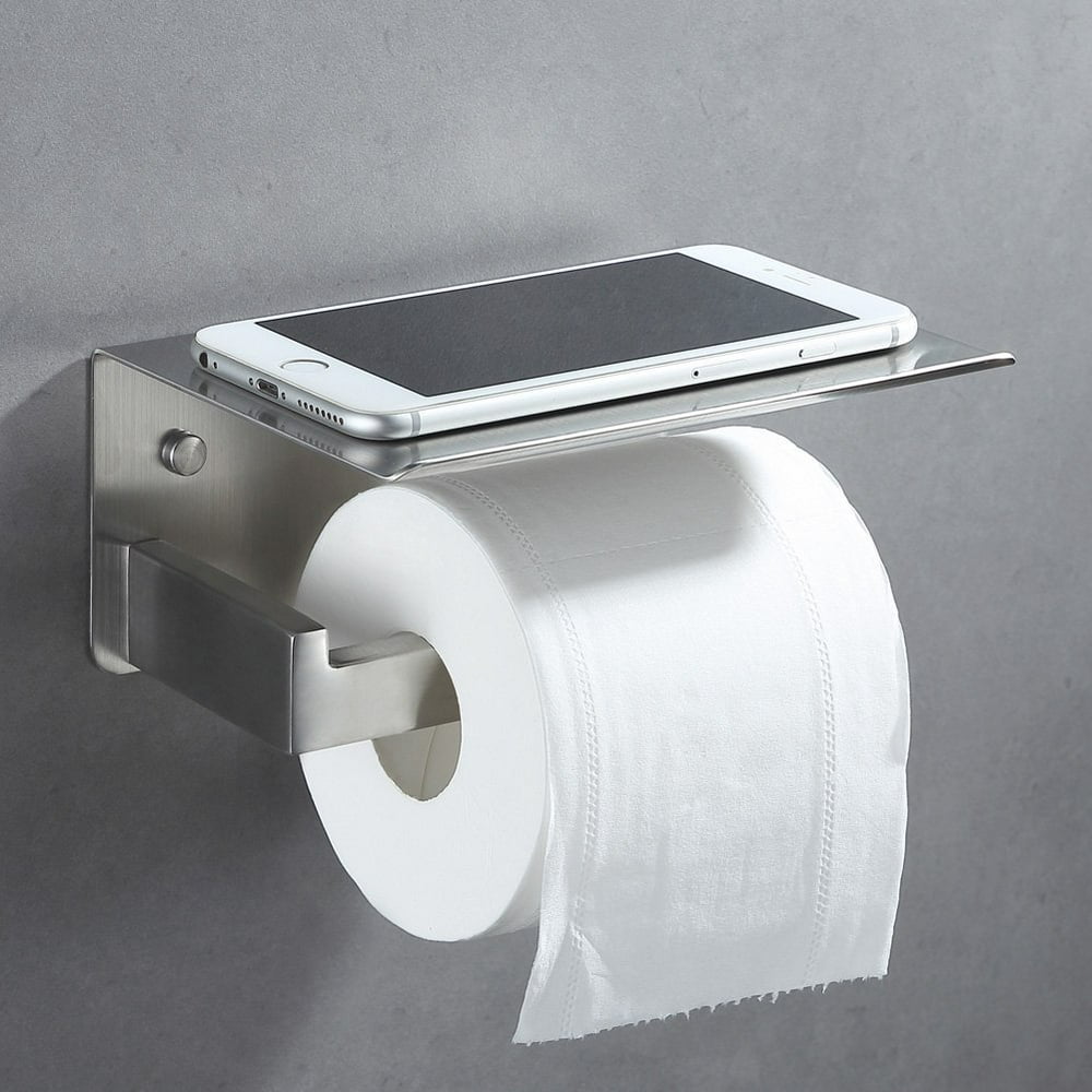 Toilet Paper Holder with Phone Shelf, APLusee SUS304 Stainless Steel