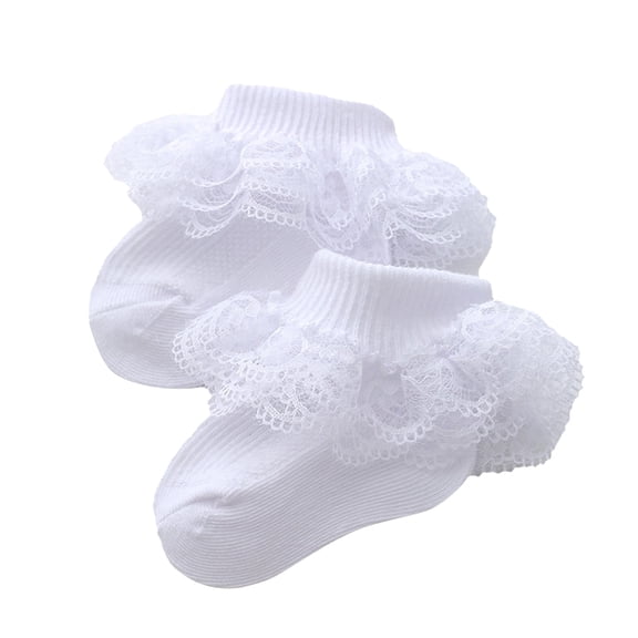 Baby Lace Girls Socks Eyelet Triple Lace Ruffle Cotton Socks for Newborn/Infant/Toddlers