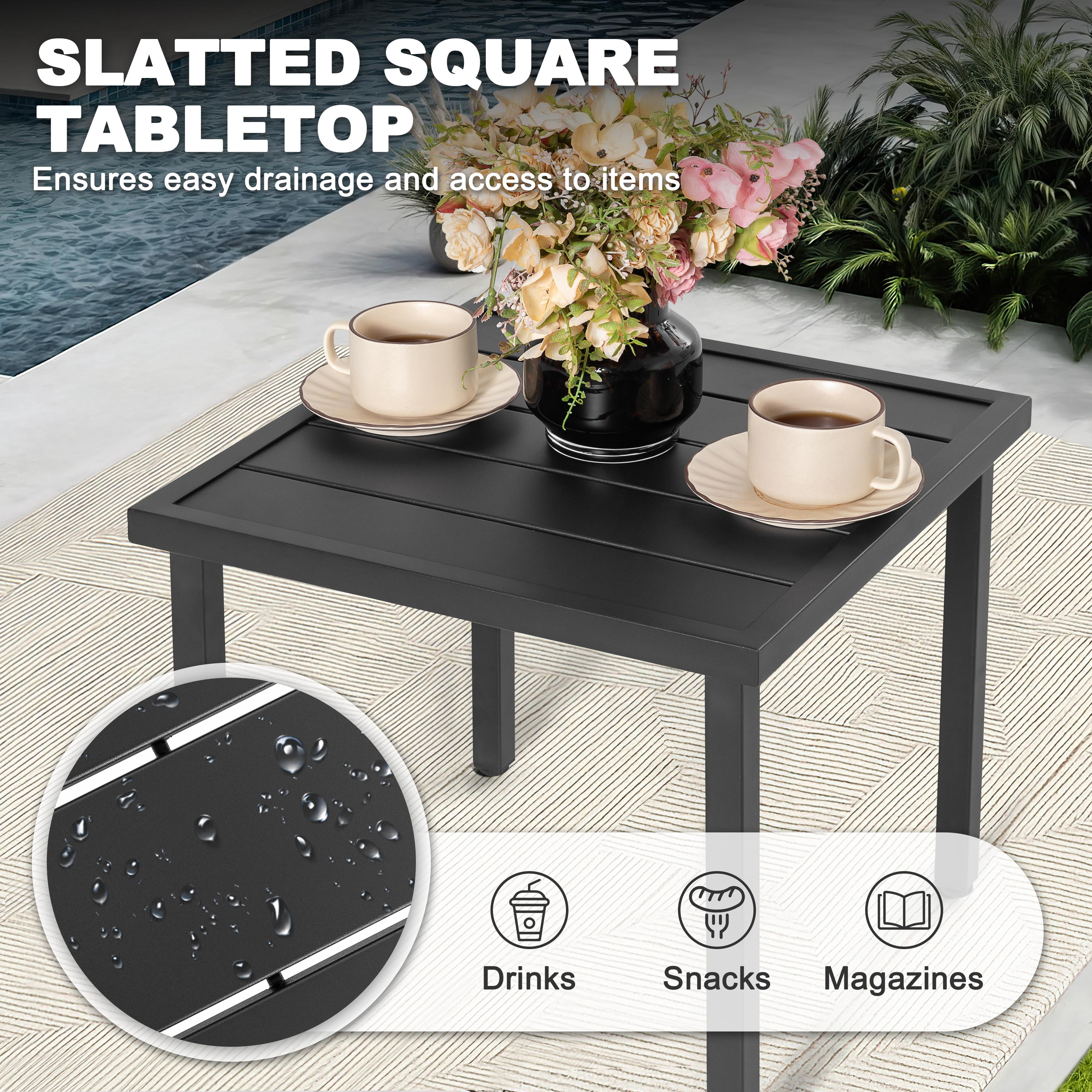 Nuu Garden Square Metal Outdoor Side Table, Patio Bistro Table, Outdoor Square End Table, Black
