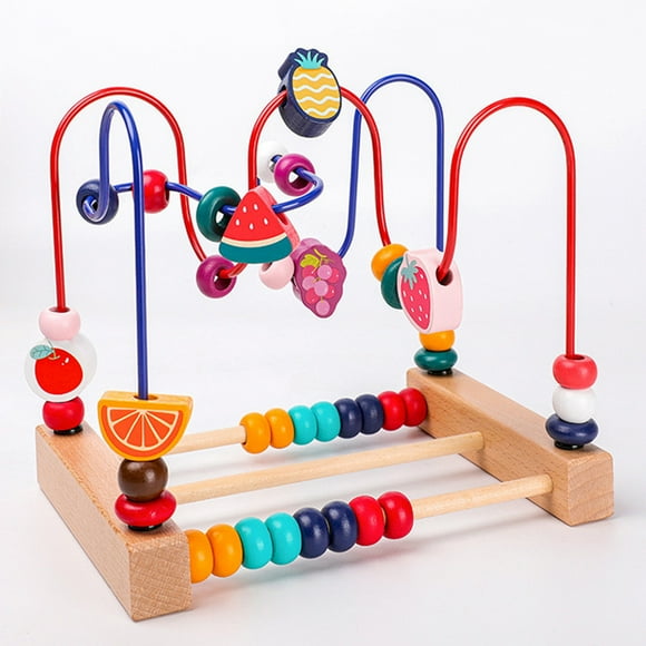 Baby Roller Coaster Wooden Bead Maze Roller Coaster Educational Circle Toy Coordination Ability Practicing Fine Carving For Toddlers Fruit Pattern