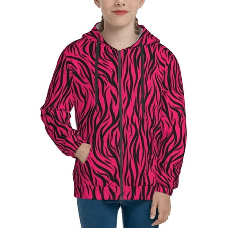 

Hoodies for Women trendy red pink zebra Long Sleeve Sweatshirt Drawstring Zip Up Hoodie with Pockets Teen Girl Clothes