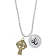 thumbnail image 1 of Delight Jewelry Goldtone Large Celtic Cross Silvertone Script Initial Disc - C - Charm Necklace, 20"+3", 1 of 4