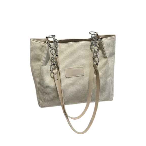 Beautynvta Striped Velvet Shoulder Bag for Women, Large Capacity Tote Bag Crossbody Purse, Casual Handbag for Work, Travel & Daily Use, White