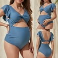thumbnail image 2 of Celivon Maternity High Waist Bikini Swimsuit 2 Piece Bathing Suits Ruffled Shoulder Deep V Swimwear, 2 of 2