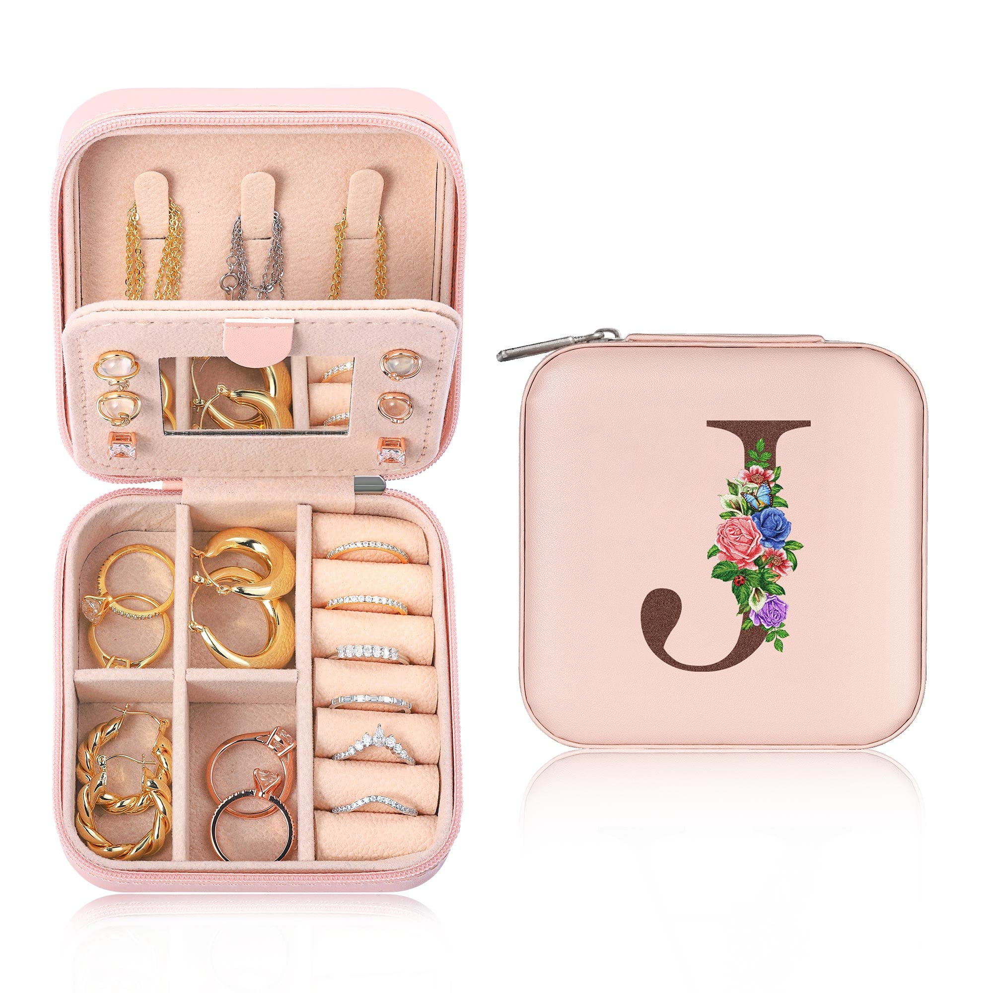 Small Jewelry Box, Mini Jewelry case Double Layer Travel Jewelry Organizer  for Women,Anti tarnish jewelry box for Rings Earrings Necklace,Gifts for  Girls 