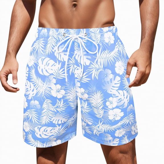 Hessimy Mens Swim Trunks Summer Quick Dry Board Shorts Beach Bathing Suit with Side Pockets,Side Zipper Pockets(Light Blue,M)