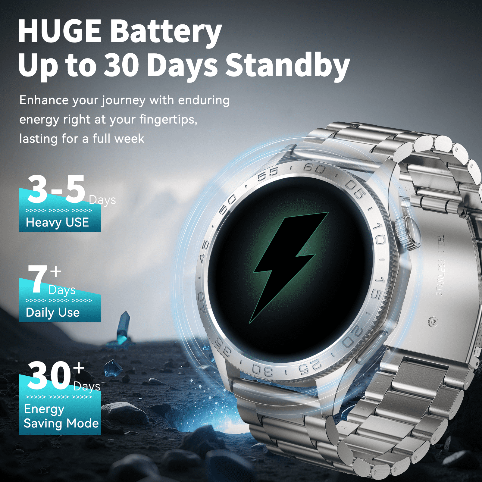 Smart Watch for Men(Answer/Dial Calls), 1.43'' AMOLED/100 Sports Modes, 5ATM Waterproof Fitness Watch with Fitness Tracking Fits for Android and iOS Smartwatch Silver Steel