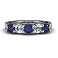 thumbnail image 2 of Dazzlingrock Collection 18K Round Blue Sapphire and White Diamond Ladies 5 Stone Bridal Wedding Band Ring, White Gold, Size 5.5, 2 of 2