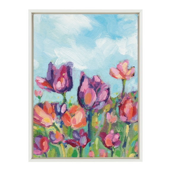 Kate and Laurel Sylvie Spring Framed Canvas Wall Art by Rachel Christopoulos, 18x24 White, Watercolor Floral Art For Wall
