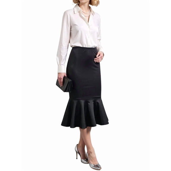 Women'S High Waist Party Work Bodycon Mermaid Pencil Midi Skirt Black XL