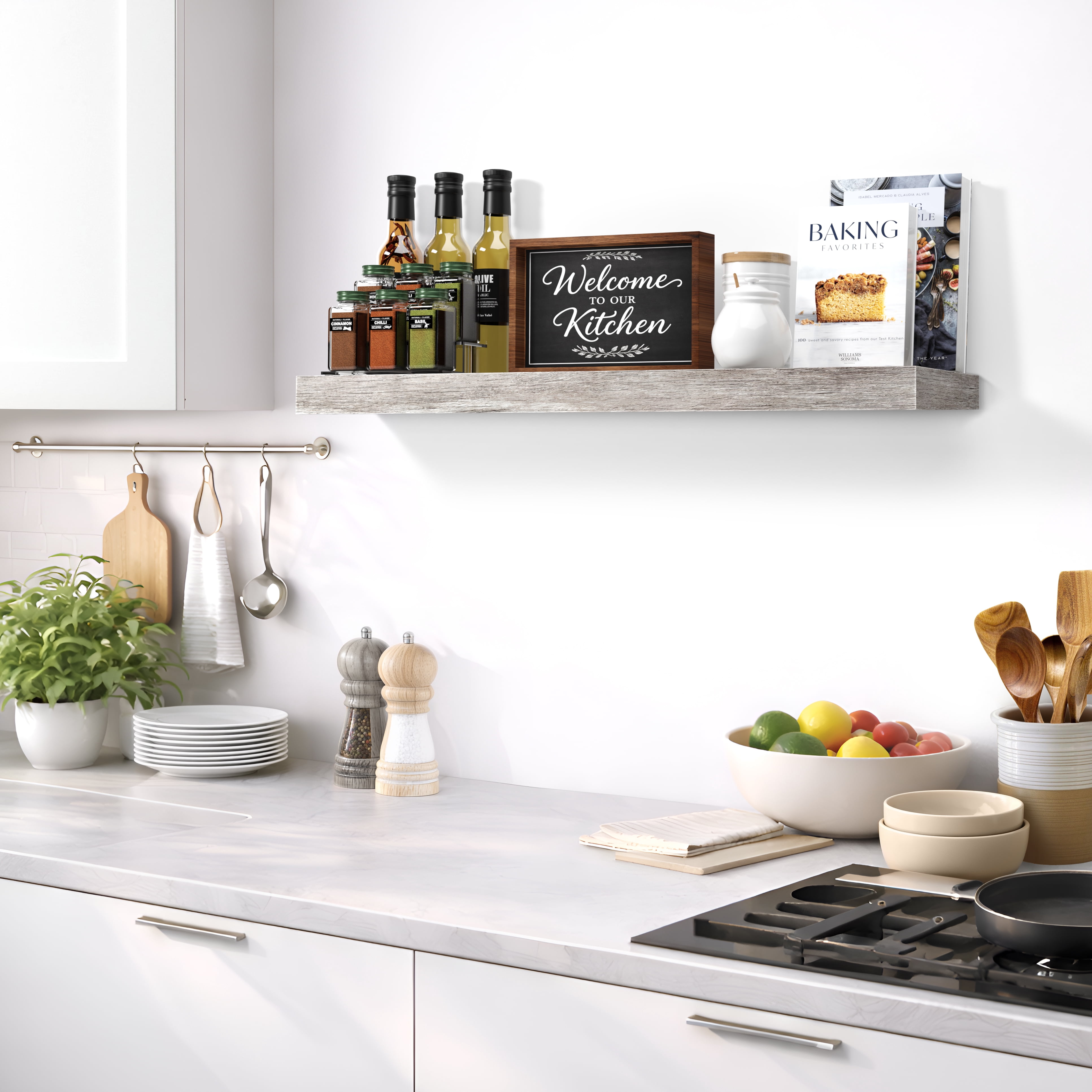 Sorbus 35" Floating Wall Shelf, Graywood, Invisible Brackets, Bathroom, Bedroom & Home Decor