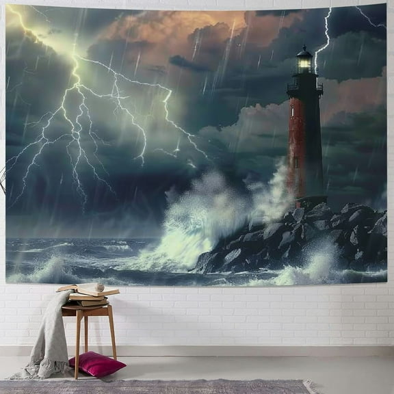 PRATYUS Tapestry Wall Hanging Lighthouse in Stormy Tapestry Tapestry Bright Wall Art Wall Blanket Wall Decor for Bedroom Living Room Dorm Decor Painting
