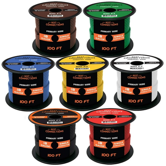 18 Gauge Car Audio Primary Wire (100ft–7 Roll Set)– Remote, Power/Ground Electrical