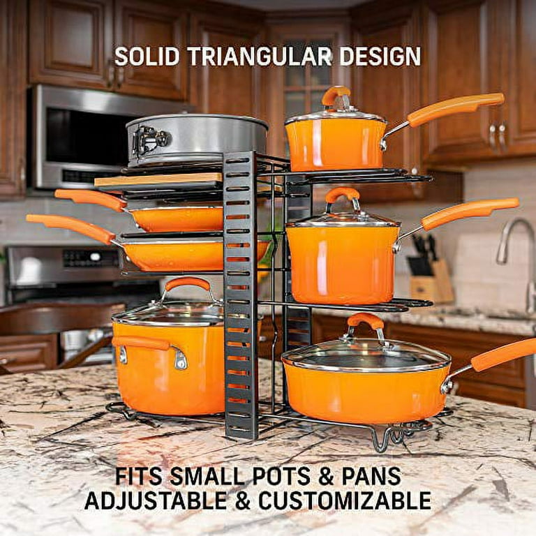 SOCONT Pot and Pan Organizer for Cabinet, Adjustable 8 Tiers Pans Pots Lid  Organizer Rack Holder with 3 DIY Methods, Hanger Stacker Organizer Stand