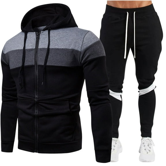 Dovford Mens Tracksuit 2 Piece Hoodie Full Zip Running Sports Jogger Set Side Stripe Sweatshirt Sweatpant Sweat Suits