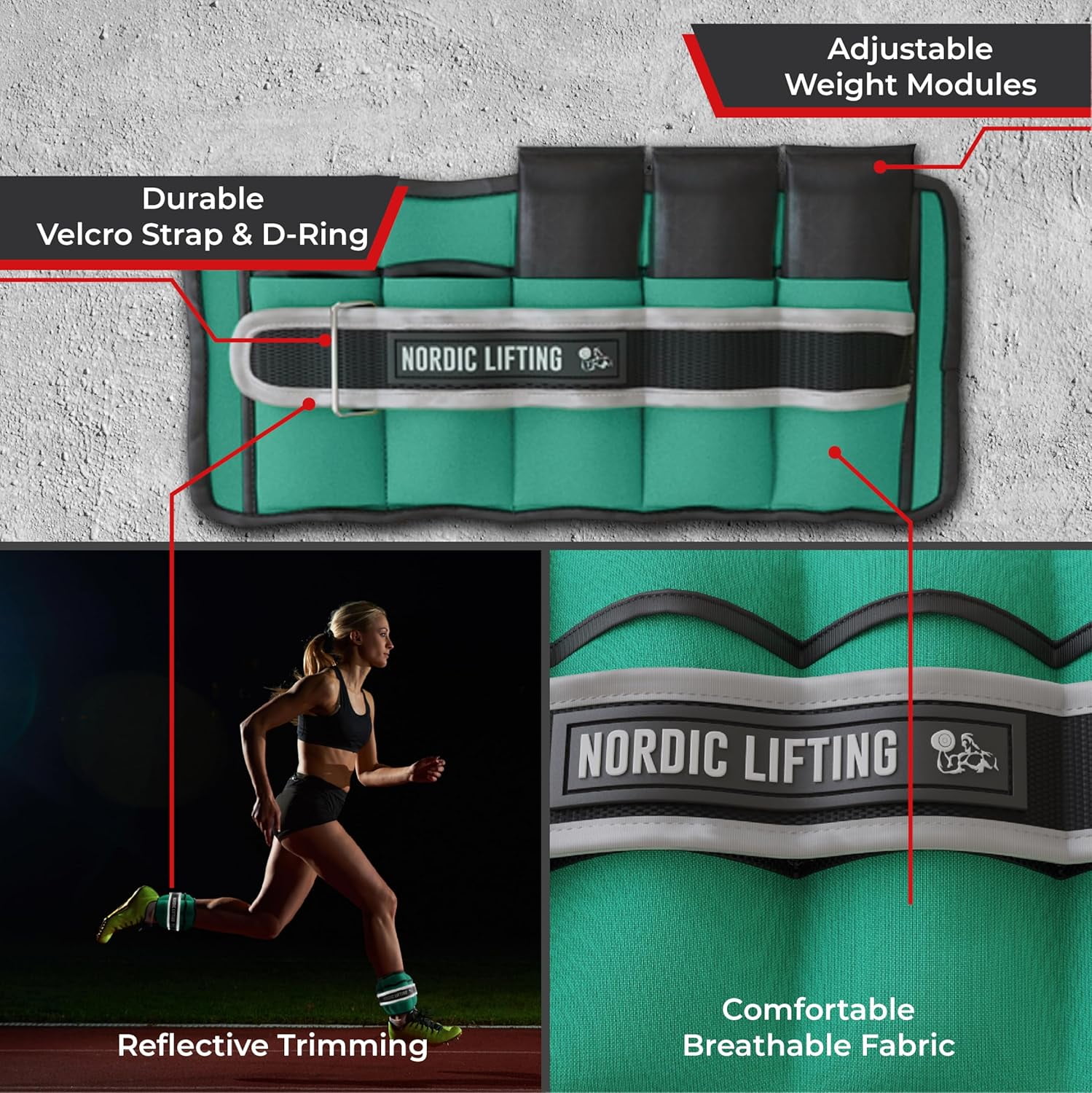 Nordic Lifting Adjustable Ankle Weights for Women & Men 2-10 lbs, Moss Green, 1 Pair