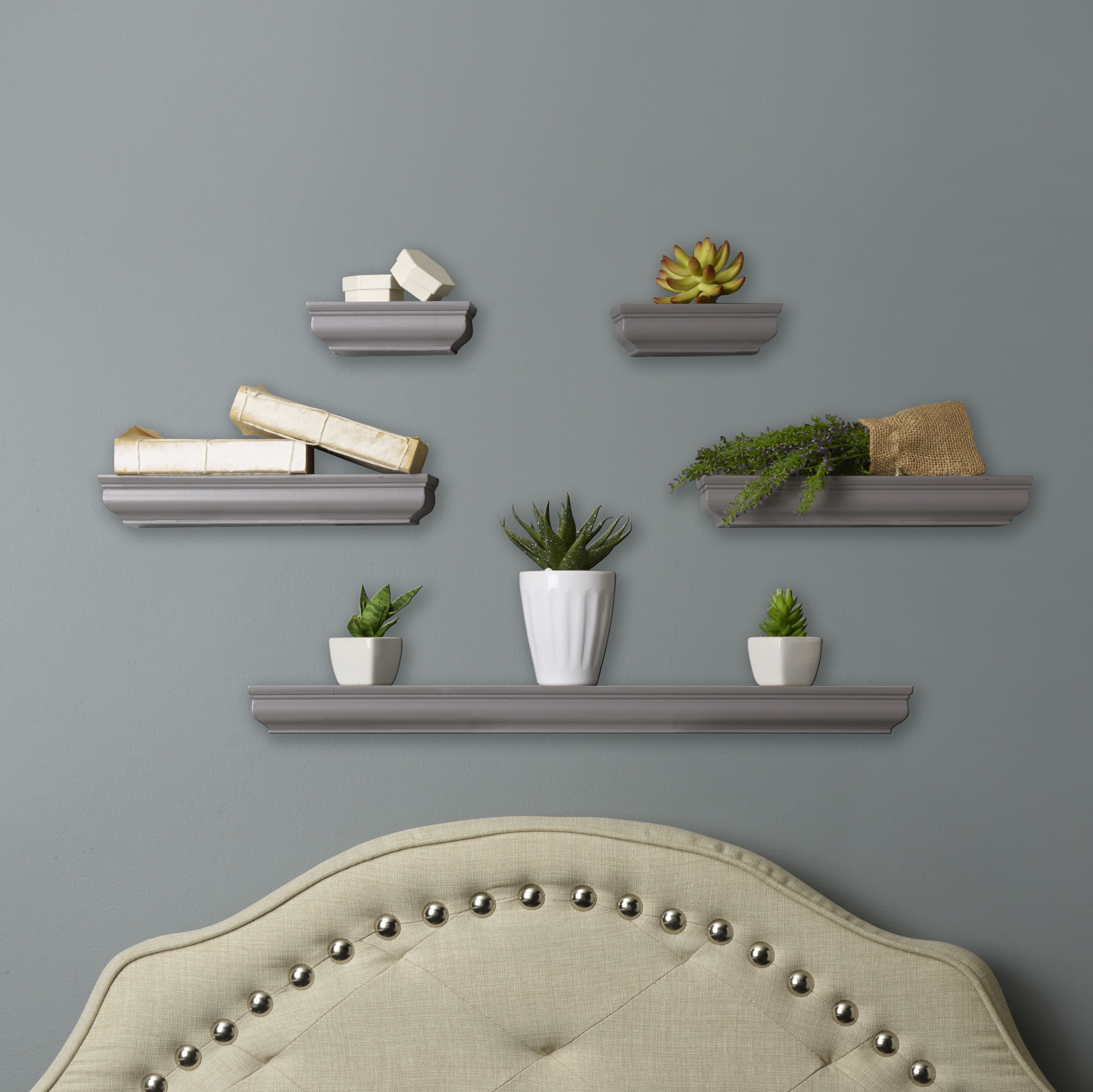 Melannco Set of 5, 2-6-inch 2-12-inch 1-24-inch Shelves-Gray